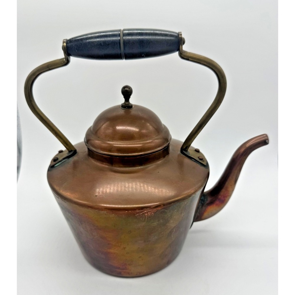 Copper Brass Teapot Wood Handle Brown Vintage Retro‎ Kitchen Decor Lid Included